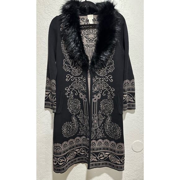 Chico's Sweaters - Chico’s Women’s Faux-Fur Collar Lurex Cardigan Black with Gold Size 0